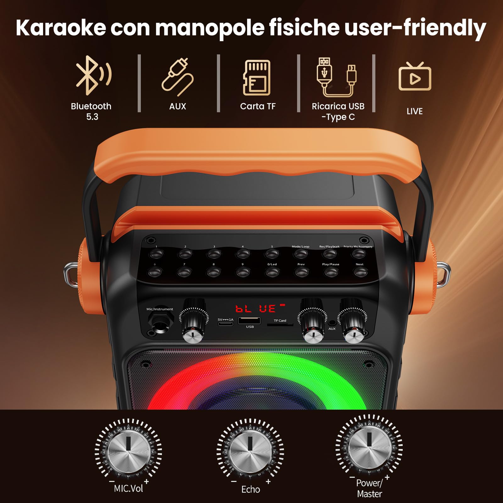 JYX Machine Karaoke con 2 Microfono, 80W Cassa Bluetooth 5.3, Subwoofer 6,5 Pollici Karaoke Professionale, Autonomia 12 ore, Luci LED, Ideale per Feste Canta Tu 2026, colore