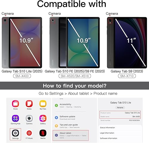 Vista 2 de JETech Funda giratoria para Samsung Galaxy Tab S10 Lite / S10 FE / S9 FE de 10.9 pulgadas / S9 de 11 pulgadas con soporte para S Pen, rotación