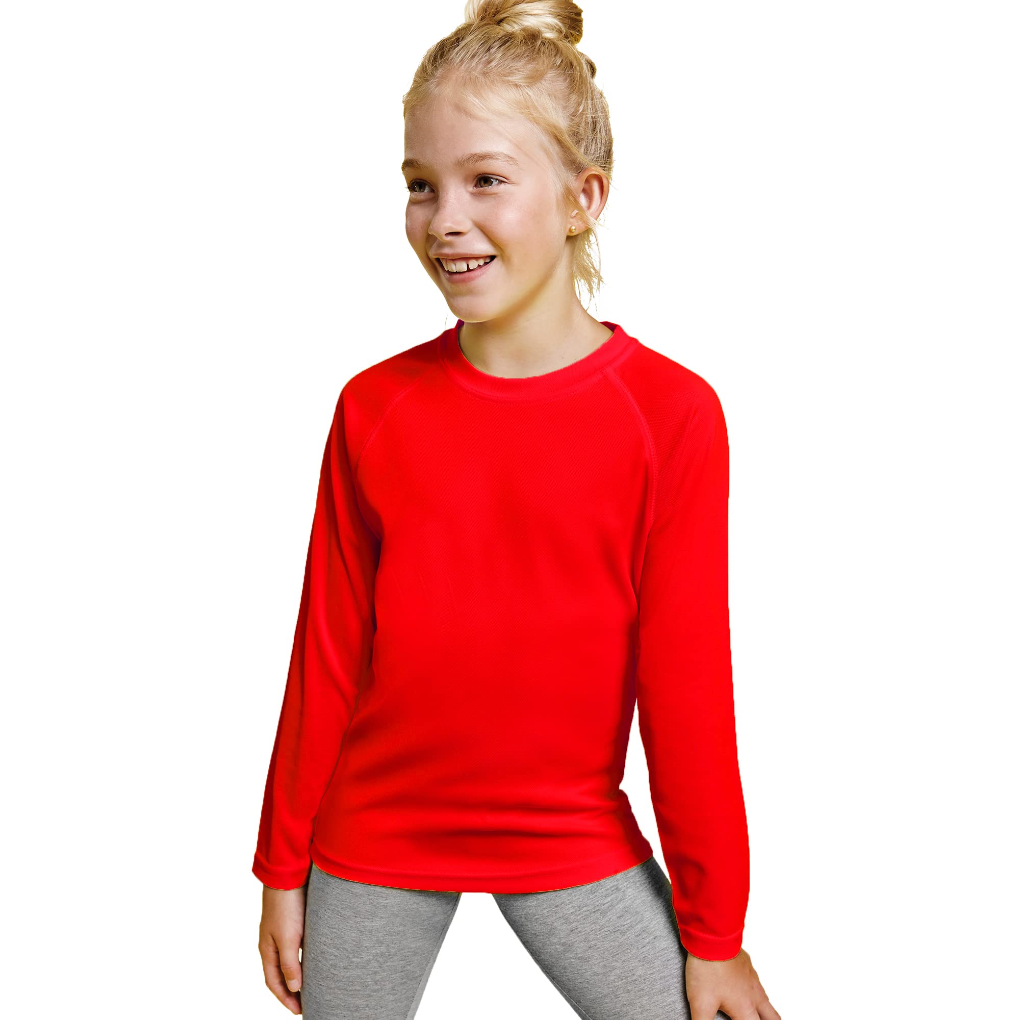 KINKIES Camiseta de Colores Flúor Manga Larga para niñas y niños - Camiseta Deportiva cómoda, Suave, Lisa y Elegante