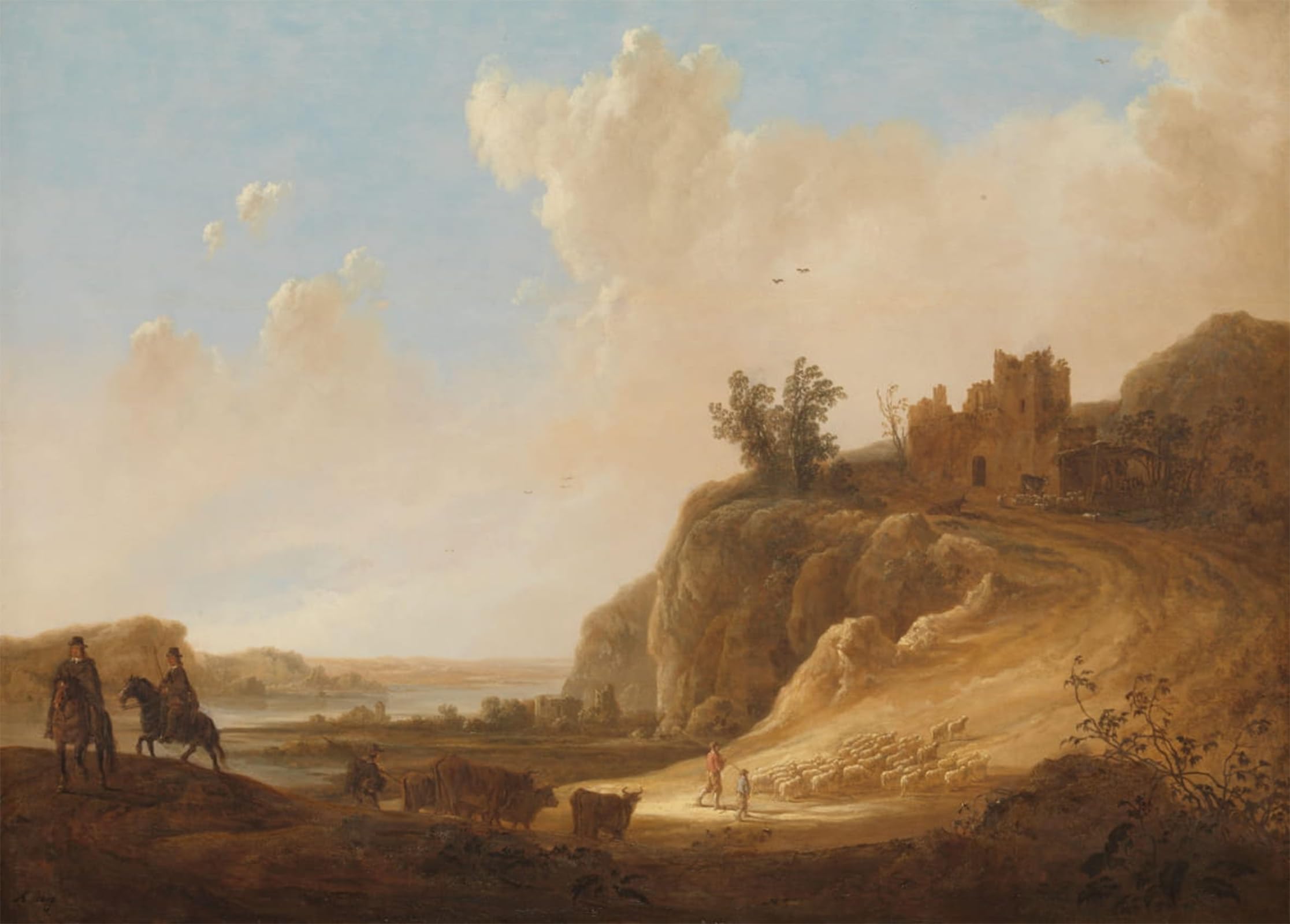 SERENDIPITP Retro Picture Poster Wall Art Pictures Painting Mountainous Landscape with the Ruins of a Castle by Aelbert Cuyp Wall Art Canvas Print for Wall Decor 60x90cm