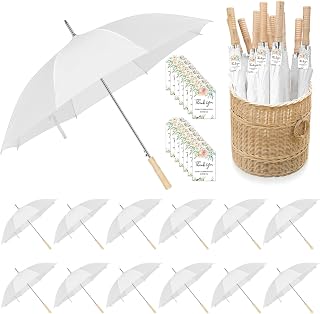 12 Pcs Wedding Umbrellas Bulk, 41 Inch Wedding Stick Umbrellas with Wooden Handle