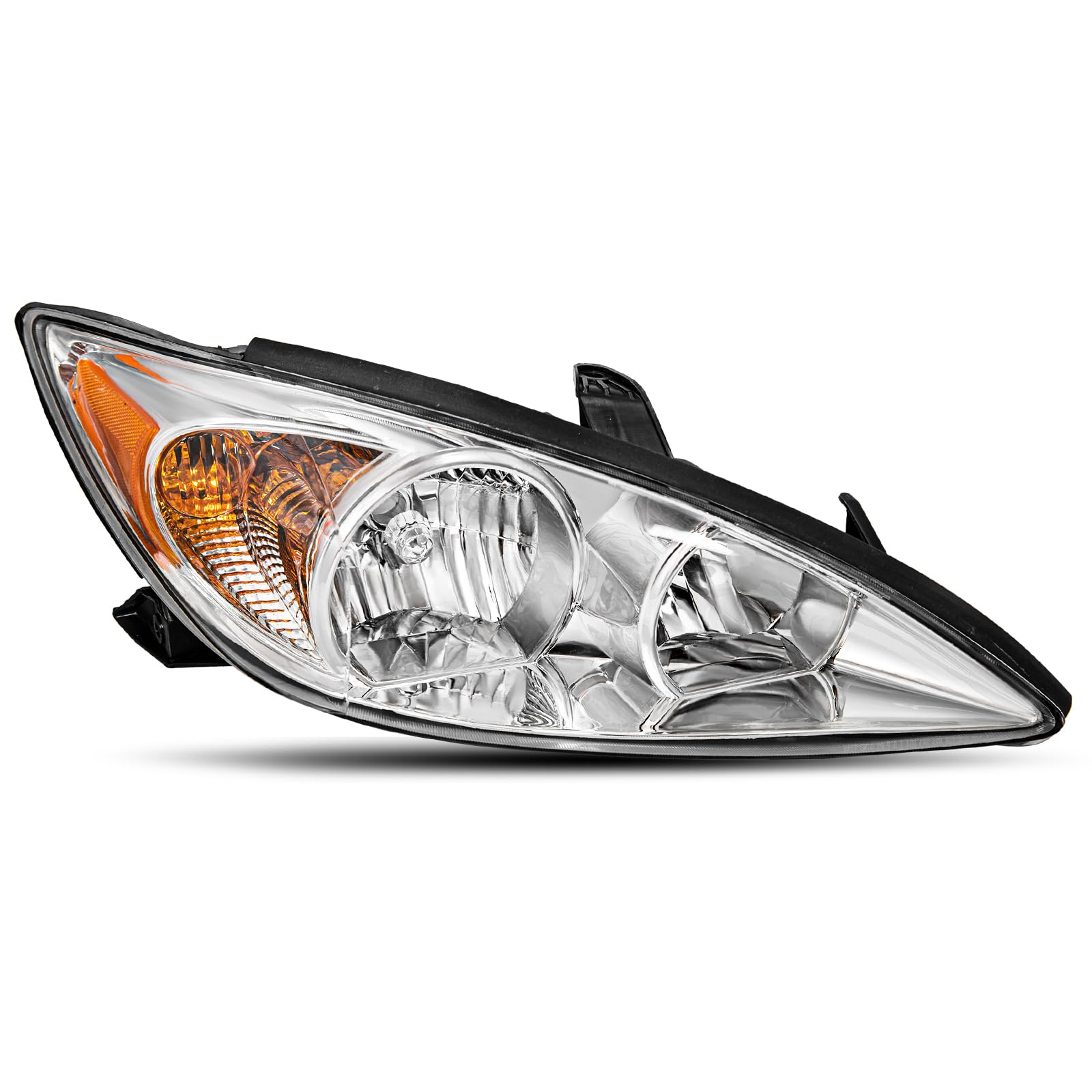JSBOYAT Headlight Assembly Replacement for 2002-2004 Toyota Camry SE/LE/XLE Chrome Housing with Amber Reflector, Passenger Side