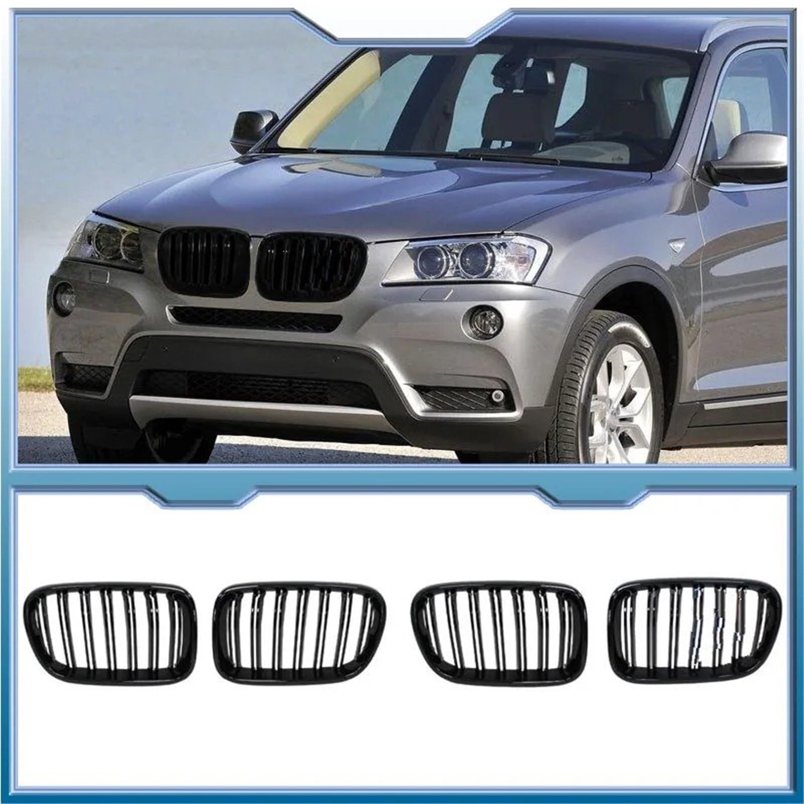 Dla BMW do X3 F25 2010 2011 2012 2013 1 para przednich kratek nerkowych błyszczący czarny zamiennik wyścigowy zderzak grill stylizacja samochodu przedni grill grill wkładki