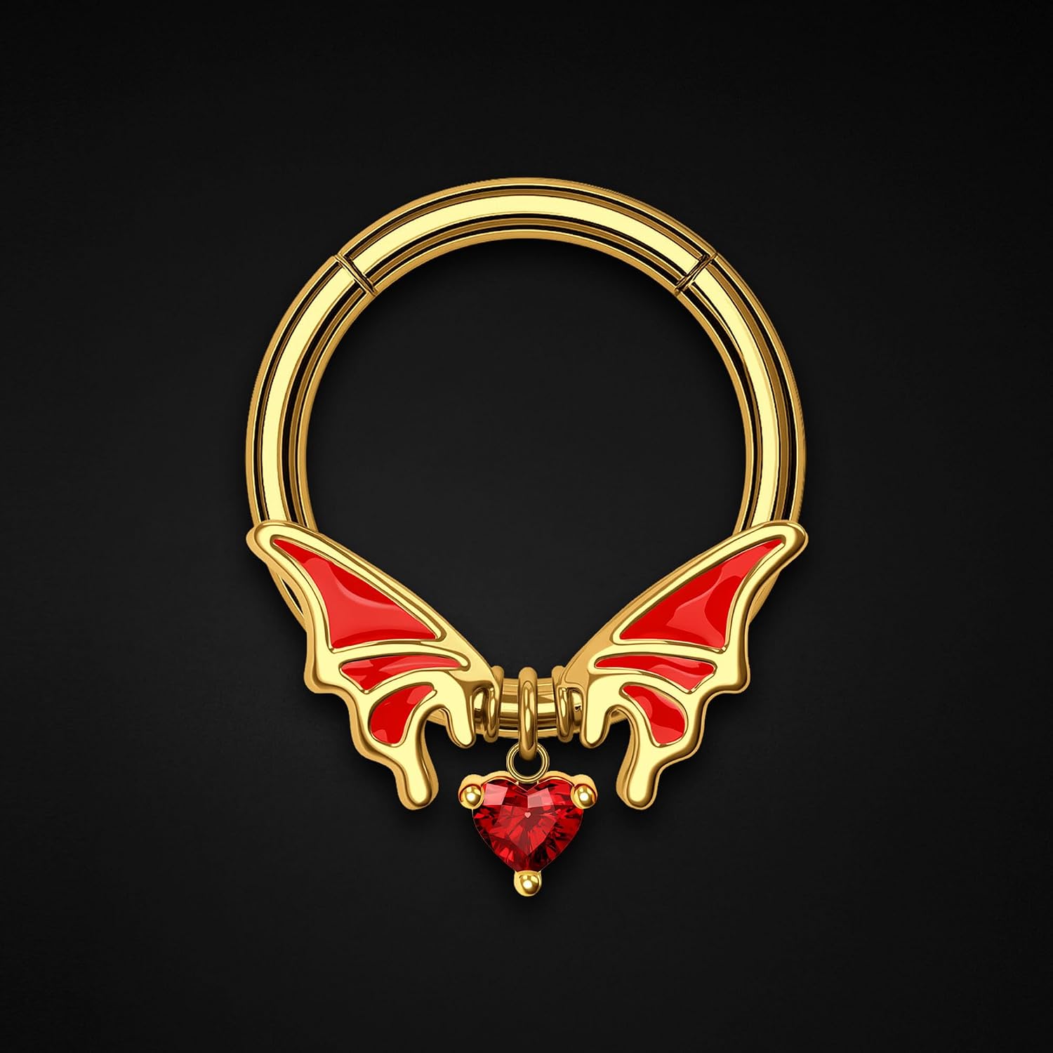 Surgical Steel Clicker Ring with Crystal Heart and Wings, Daith Jewelry Piercing Jewelry Nose Hoop Septum Clicker Daith Earring Ring