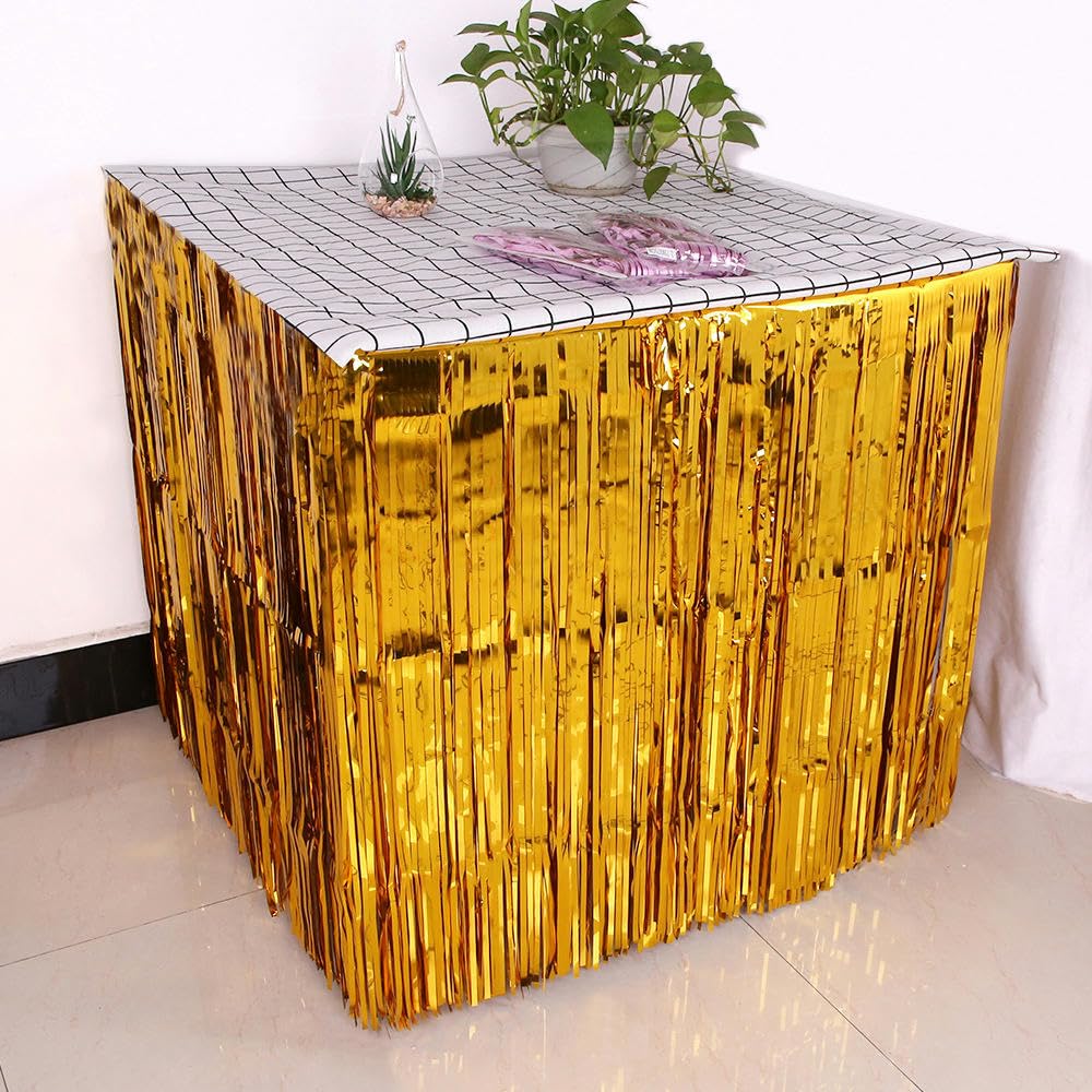 275 x 75 cm 10 szt. Różowa metaliczna frędzle frędzle brokatowe spódnice na stół folia blichtr spódnica na stół girlanda Tutu spódnica kwiatowa Baby Shower Hawajska spódnica na stół