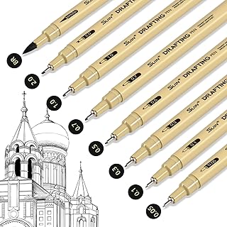 SUIN 8-teiliges schwarzes Fineliner-Stifte-Set, wasserdichte Archivtinte für technische Zeichenstifte (0,05 bis 2 mm + Pinsel) für Kunst, Skizzieren, Bullet Journaling, Illustration & Schreiben