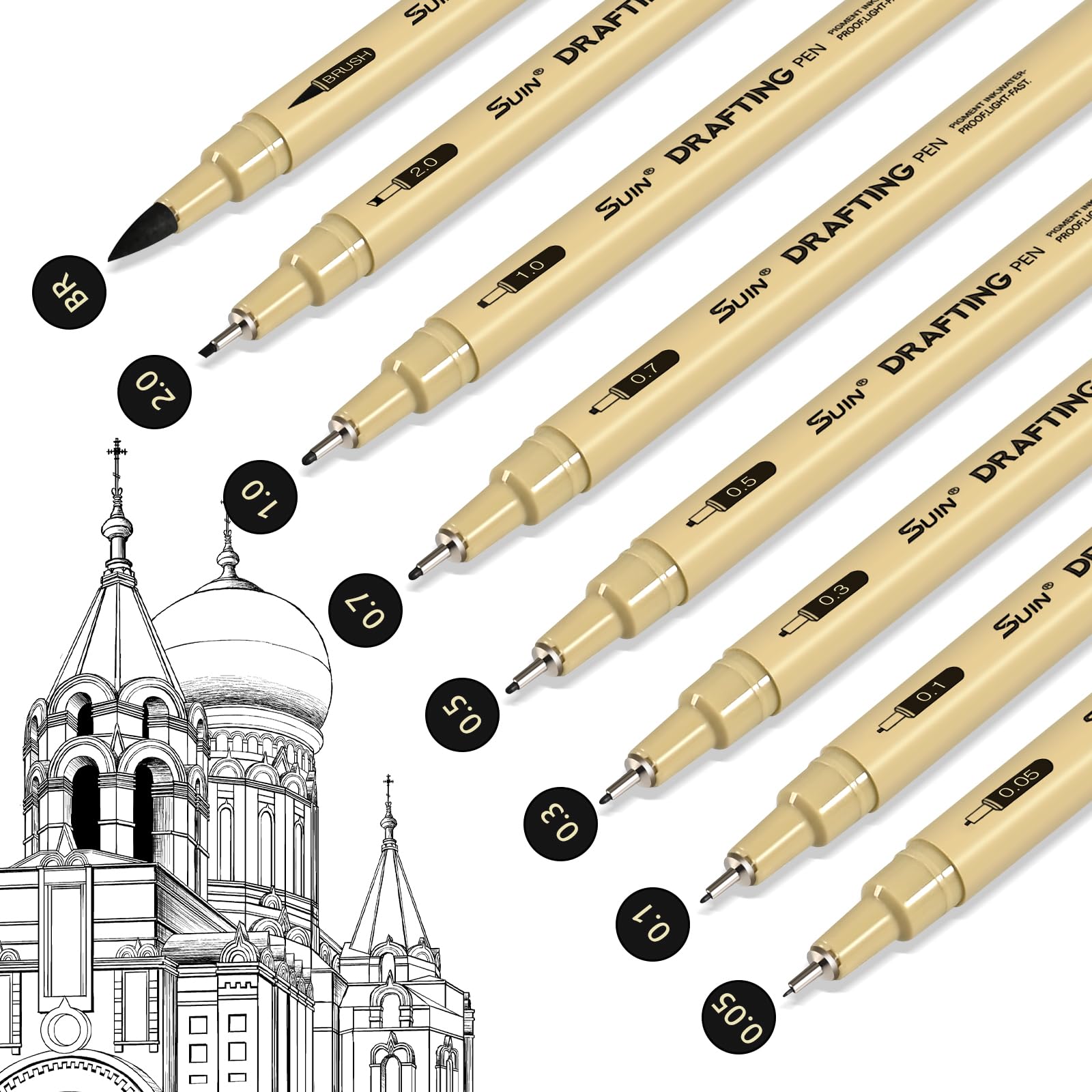 SUIN Set de Stylos Fineliner Noirs