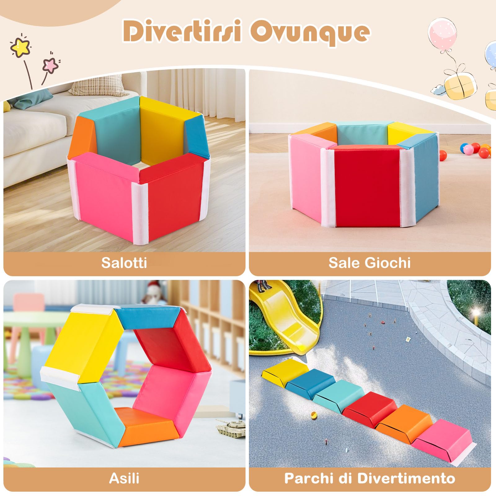 RELAX4LIFE Set di Moduli di Motricità da 6 Pezzi, Blocchi di Costruzione in Schiuma con Fodere Impermeabili, per Bambini da 1 Anno in Su