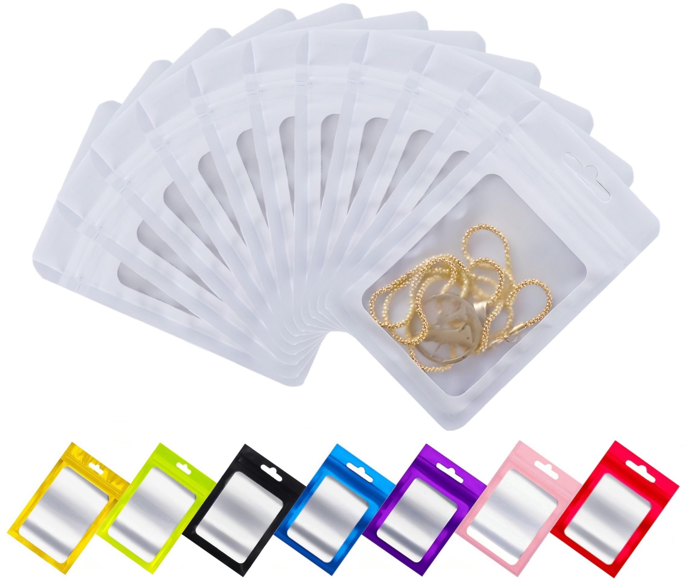 Rimiko White 150Pcs Resealable Mylar Bags With Clear Window, Ziplock Sample Bags With Hanging Hole, Ziplock Bags For Packaging, Retail, Food And Items Storage (, 4.1"X5.9")