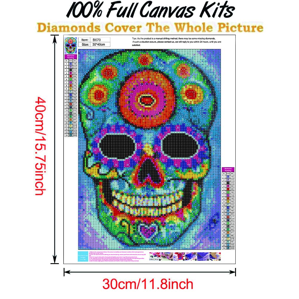 Diamant-Malerei Set Totenkopf – 30,5x40,6 Cm, Vollbohrer, Rund, Inkl. Extra Diamanten