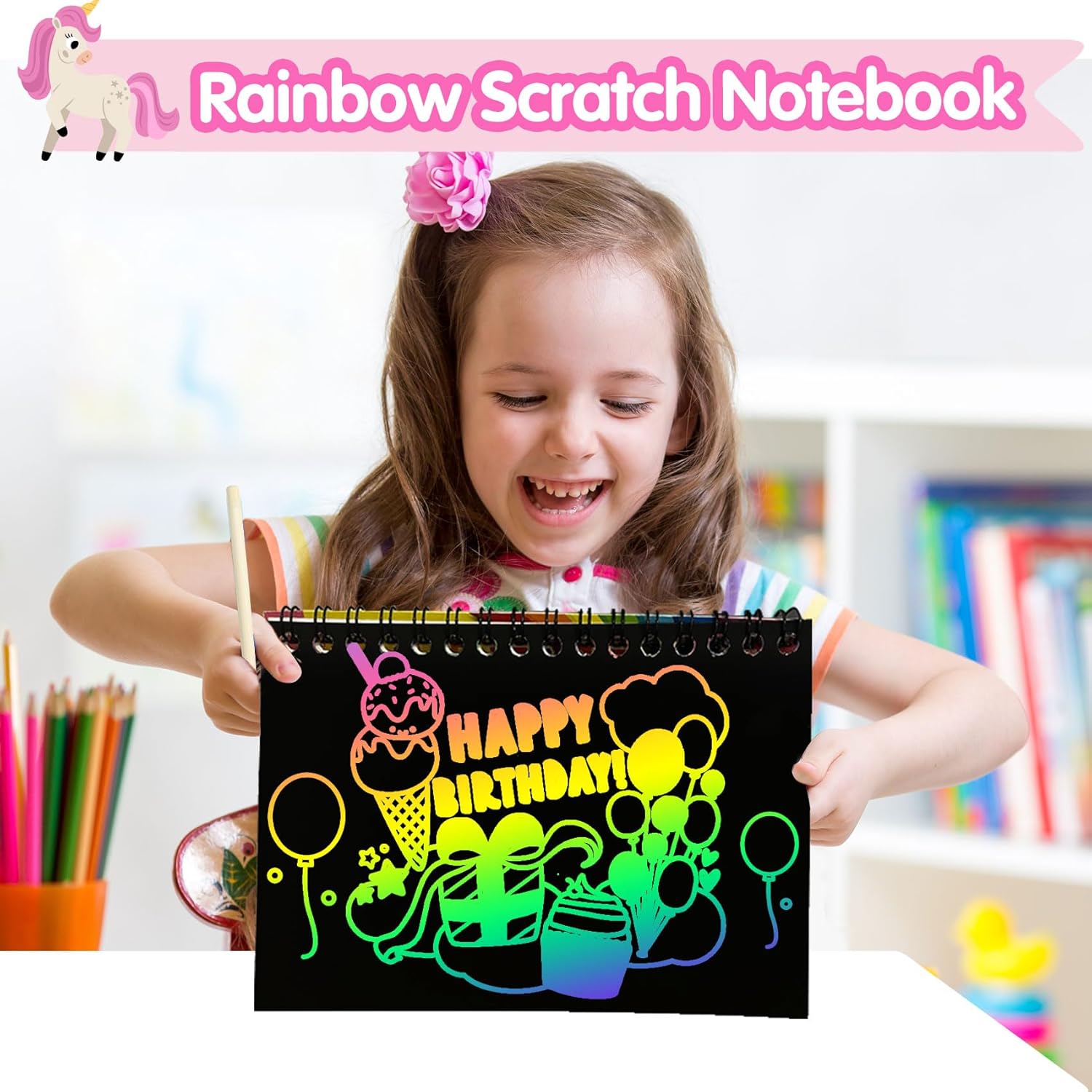 ZMLM Easter Basket Stuffers: 24 Pack Birthday Party Favors for Kids 4-8, Rainbow Scratch Art Notebook Paper, Goodie Bags Stuffers for Kids, Bulk Classroom Gifts Student Prizes Teacher Kindergarten
