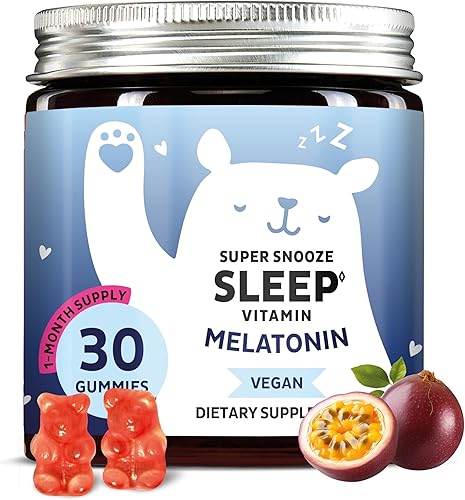 Bears with Benefits Gomitas veganas de melatonina de 5 mg, gomitas para dormir para un tiempo reducido para conciliar el sueño, con vitamina B6 y