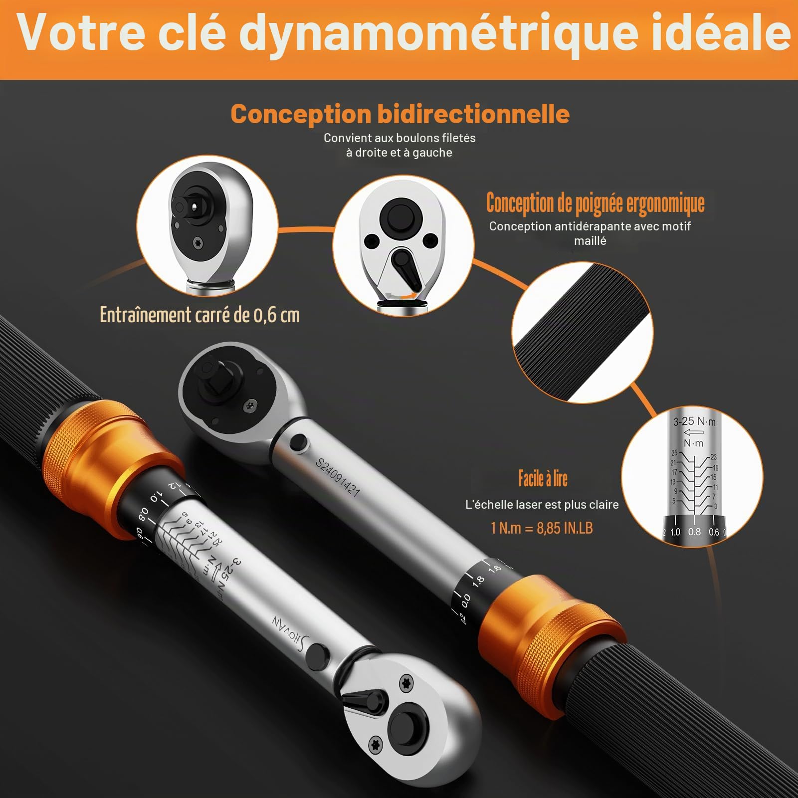 Clé Dynamométrique Vélo 13 Pièces 3-25NM, jeu de cle dynamometrique 1/4", boîte à cliquet incluse avec tige d'extension 10 cm, douille hexagonale et douille Torx, pour Moto y vélo Route et de Montagne