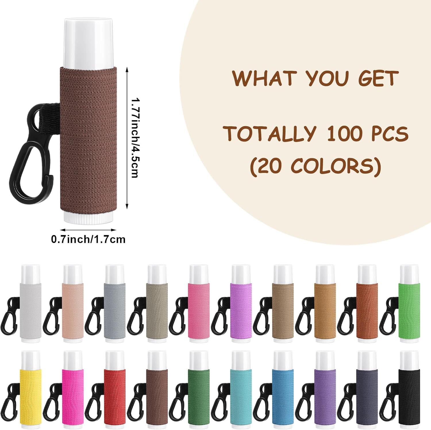 Huquary 100 Pack Lip Balm Holder Keychains Bulk Elastic Lipstick Holder Sleeve with Clip Solid Color Lip Gloss Keychain for Purse, Backpack, Car, Party Favors