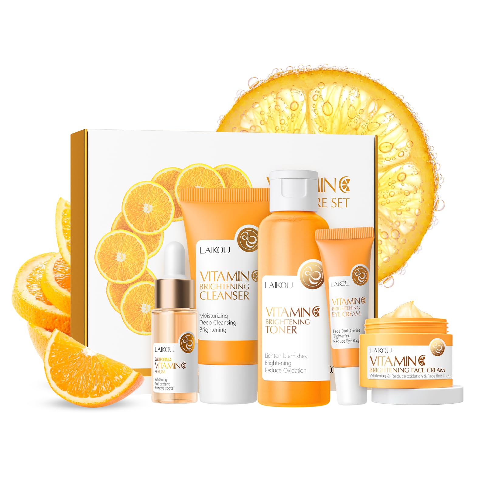 LAIKOU Skincare Set, Vitamin C Serum for Face Skin Care Sets & Kits, Cleanser, Toner, Serum, Eye Cream & Face Cream