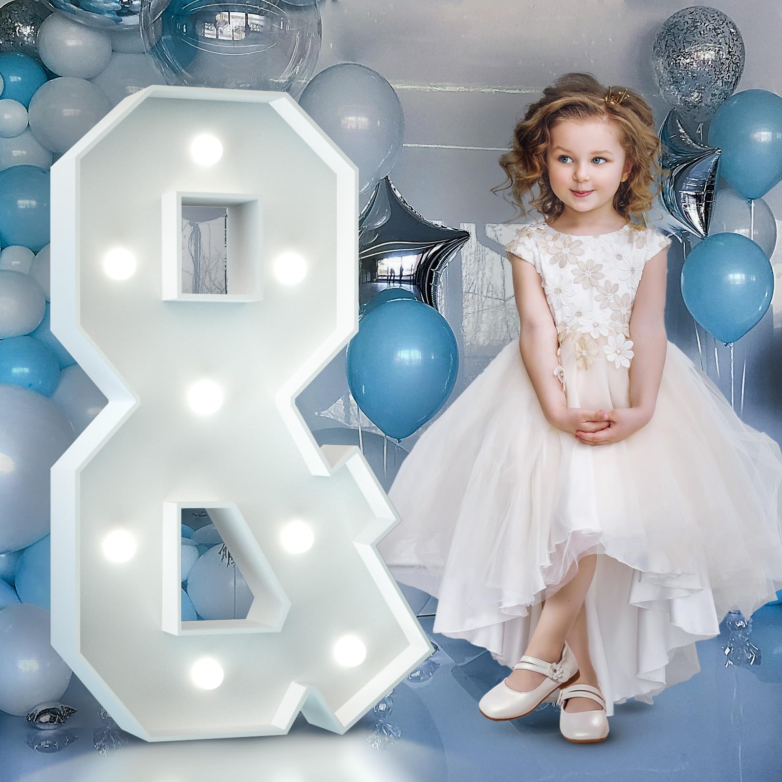 4FT Light Up Numbers Birthday Decoration Large Marquee Numbers 1 for 1st 18th 21st Birthday Party Decor Wedding, Big Number Frame Foam Cardboard Mosaic Arch Stand Pre-Cut Numbers — view 12