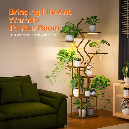 Miniatura 4 de Bstrip Soporte para plantas de 63 pulgadas con luz de crecimiento, estante de plantas de interior de 7 niveles con ganchos para colgar, soporte