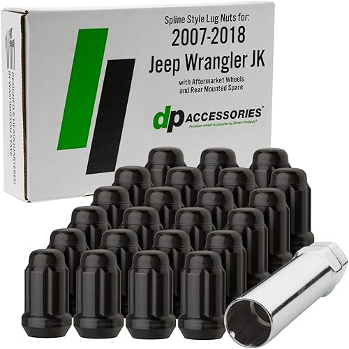 DPAccessories Tuercas de llanta compatibles con Jeep Wrangler JK 2007-2018, con ruedas de aluminio del mercado de accesorios, tuercas negras -