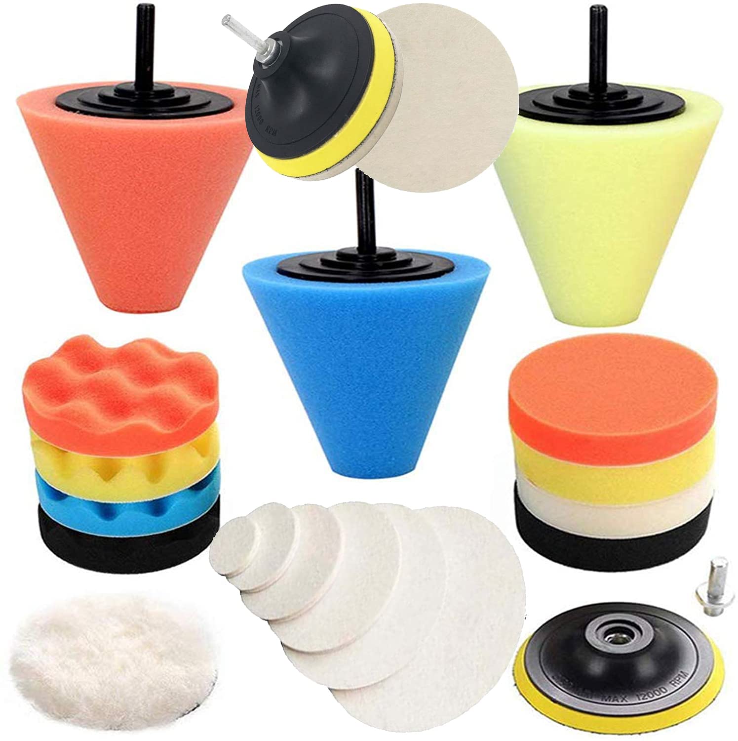 DIY Crafts 1x Kit, 4"inch, Car Buffers and Polishers Kit for Drill, Drill Polishing Wheel Foam Ball Buffing Pads Sponge Ball for Automotive Car Wheels Hub Care, Metal, Plastic, C (1x Kit, 4"inch)-image-49