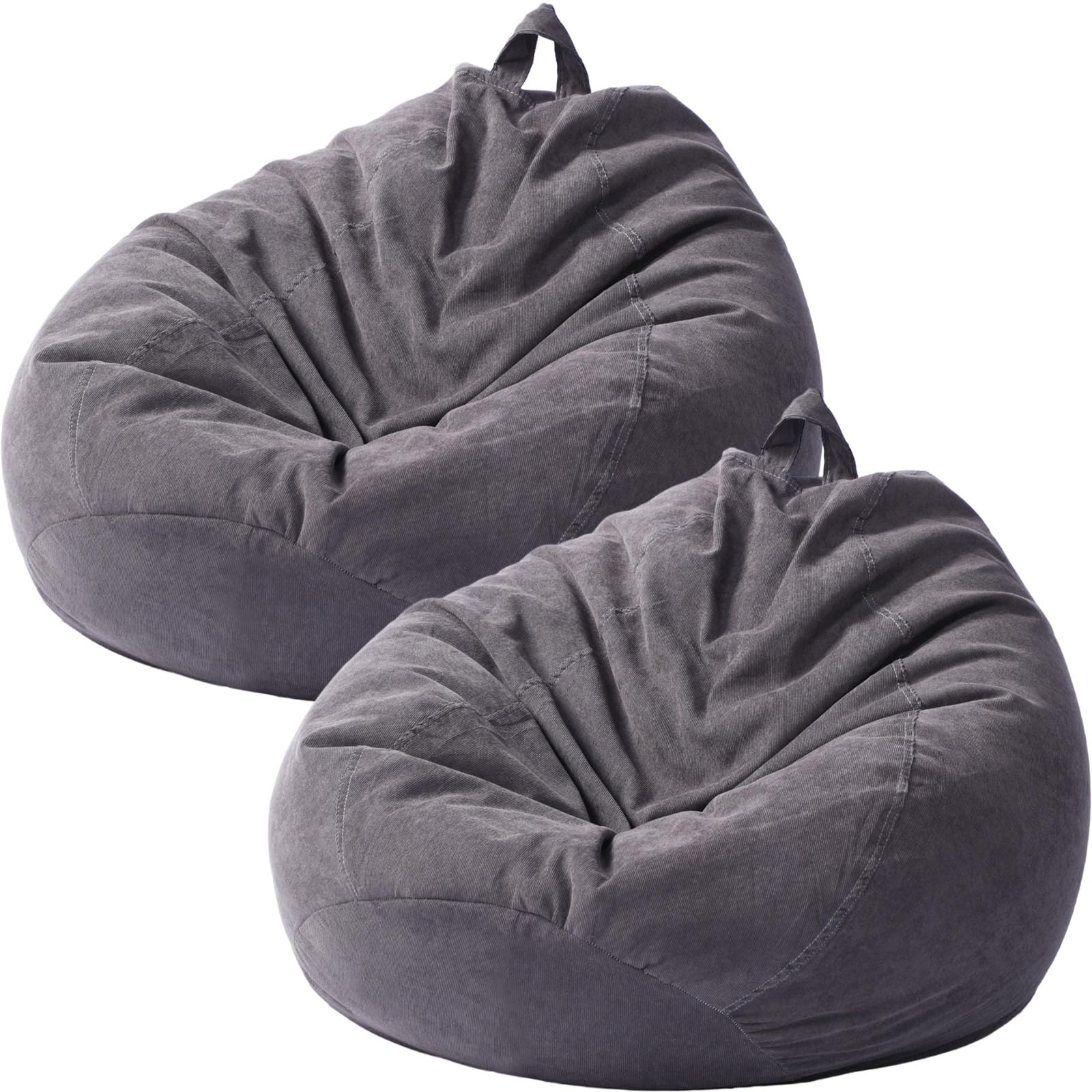 Tranqun 2 Pcs Bean Bag Cover Chair Cover Soft Corduroy Stuffed Animal Bean Bag Storage for Adults Indoor Bedroom Organizing Plush Toys(200l,Dark Grey)