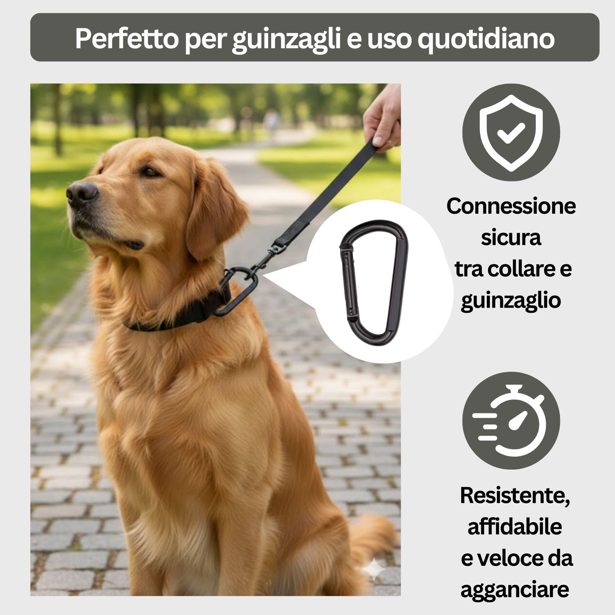 Moschettone Nero Inox M8 8 cm 250 kg Set da 2