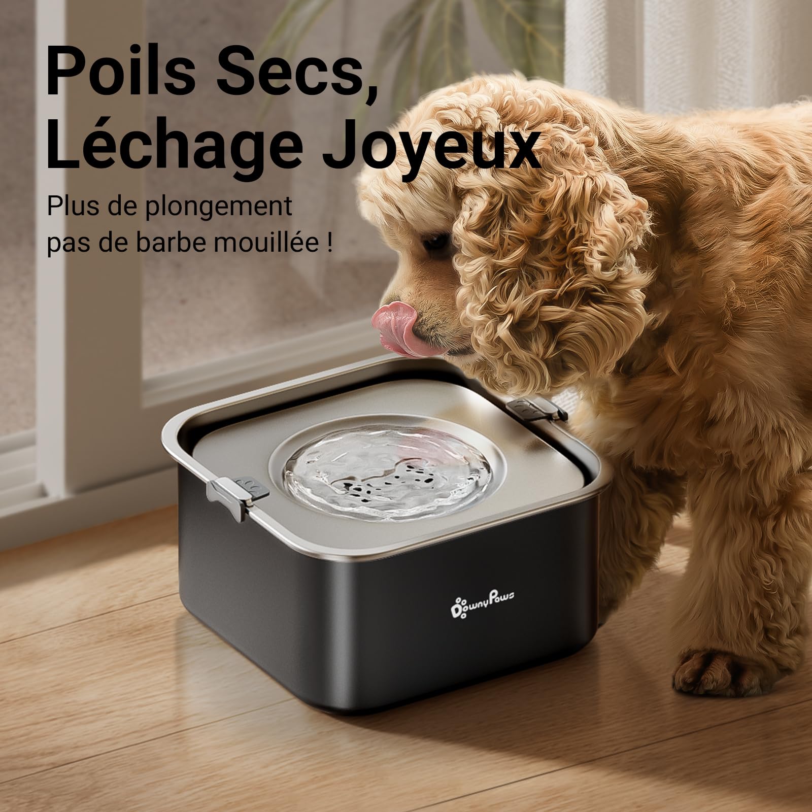 DownyPaws Gamelle Anti-Éclaboussures pour Chien, Gamelle 3L Anti-Étouffement en Acier Inoxydable, Empêche Les Éclaboussures, Garde Le Sol Sec et Hygiénique, Adapté à Petits et Moyens Chiens, Noir