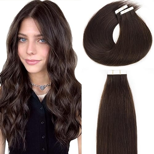 Vista 102 de Lacer Extensiones de cabello humano con cinta adhesiva, 20 pulgadas, color negro natural, 100% virgen, extensiones de cabello humano de doble cara