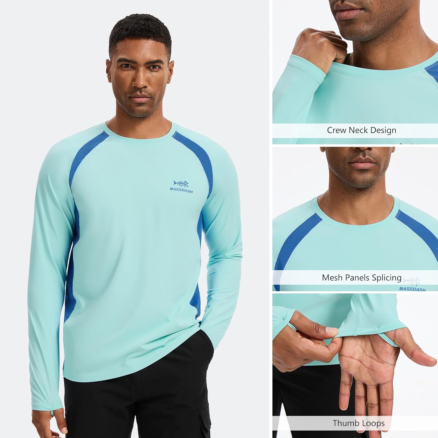 BASSDASH Men's UPF 50+ Wrinkle-Free Fishing Shirt Long Sleeve Casual Tee with Breathable Mesh for Hiking Running SR01M - Image 2