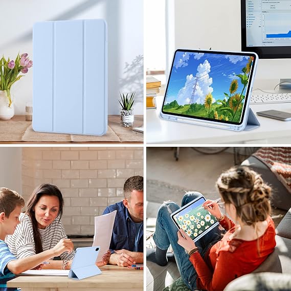 iPad a16 Case 2025 Model Compatible iPad 11th Generation 10th Generation Case 11/10.9 Inch Tri-fold Stand with Pencil Storage Holder Lightweight Thin Shock-resistant Auto Sleep Function Sky Blue