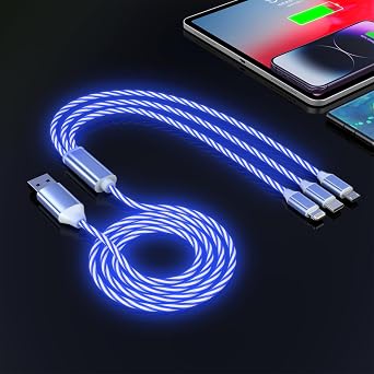 3-in-1 LED Light Up Flowing Lightning/Type C/Micro USB Car Glowing Multi Charge Cable for iPhone,RGB Car Charger Cord for Apple iPhone 15/14/13/12/11 Pro Max/XR/XS/SE,iPad/Android/Samsung-4FTBlue