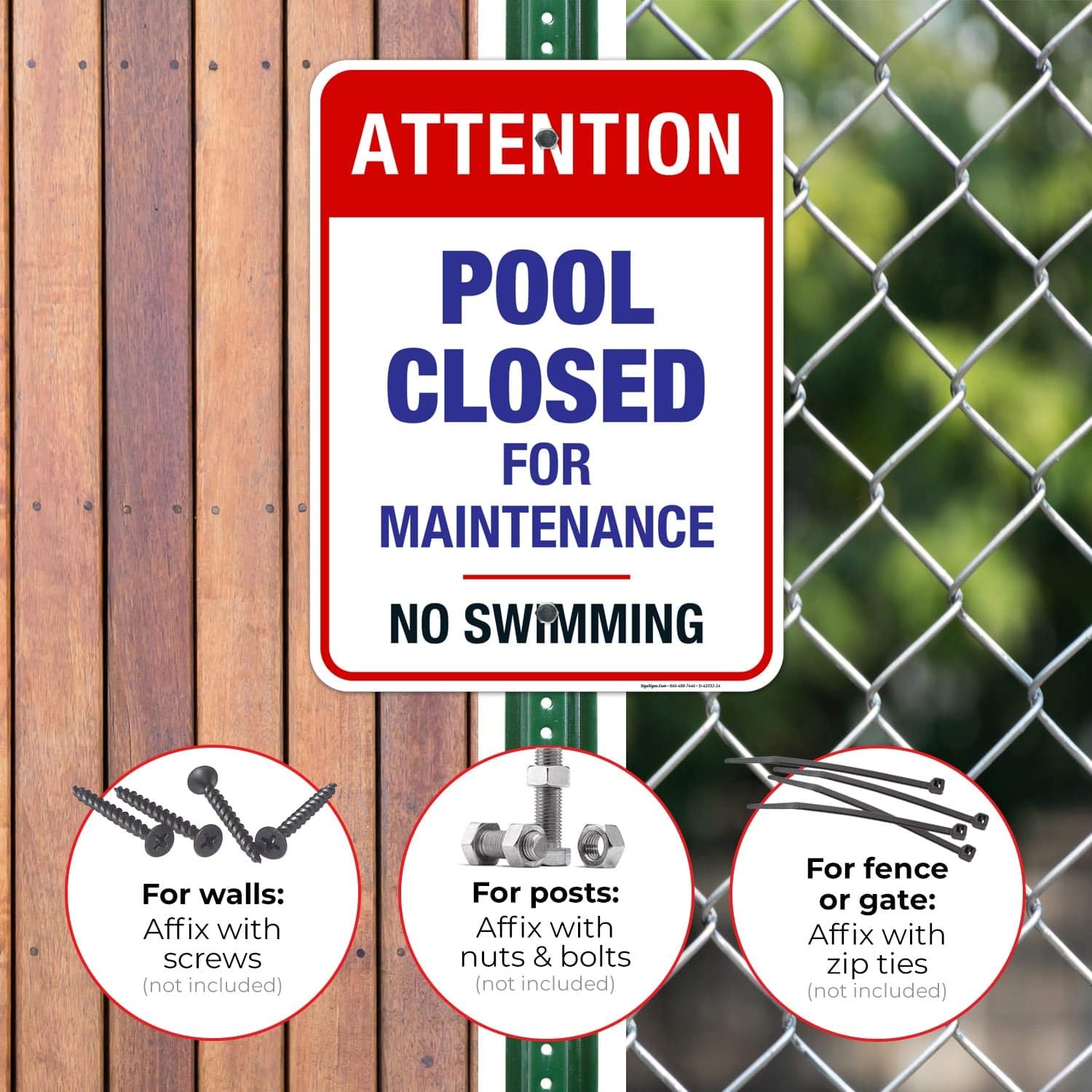Pool Closed for Maintenance, No Swimming Sign, Pool Sign, 18x24 Inches, Rust Free .063 Aluminum, Fade Resistant, Easy Mounting, Indoor/Outdoor Use, Made in USA