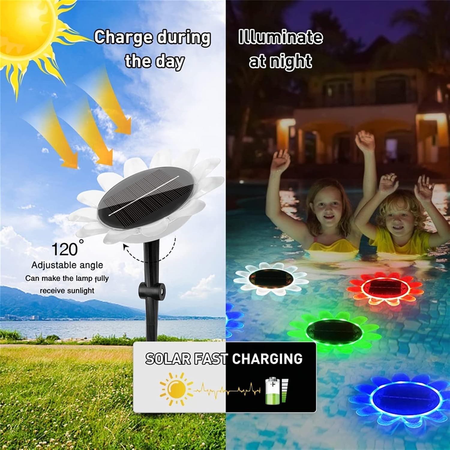 Solar Floating Swimming Pool Lights Petal Flower RGB Remote Lawn Night Lights for Pond Fountain Garden Lawn Party Wedding Decor(1 PCS)