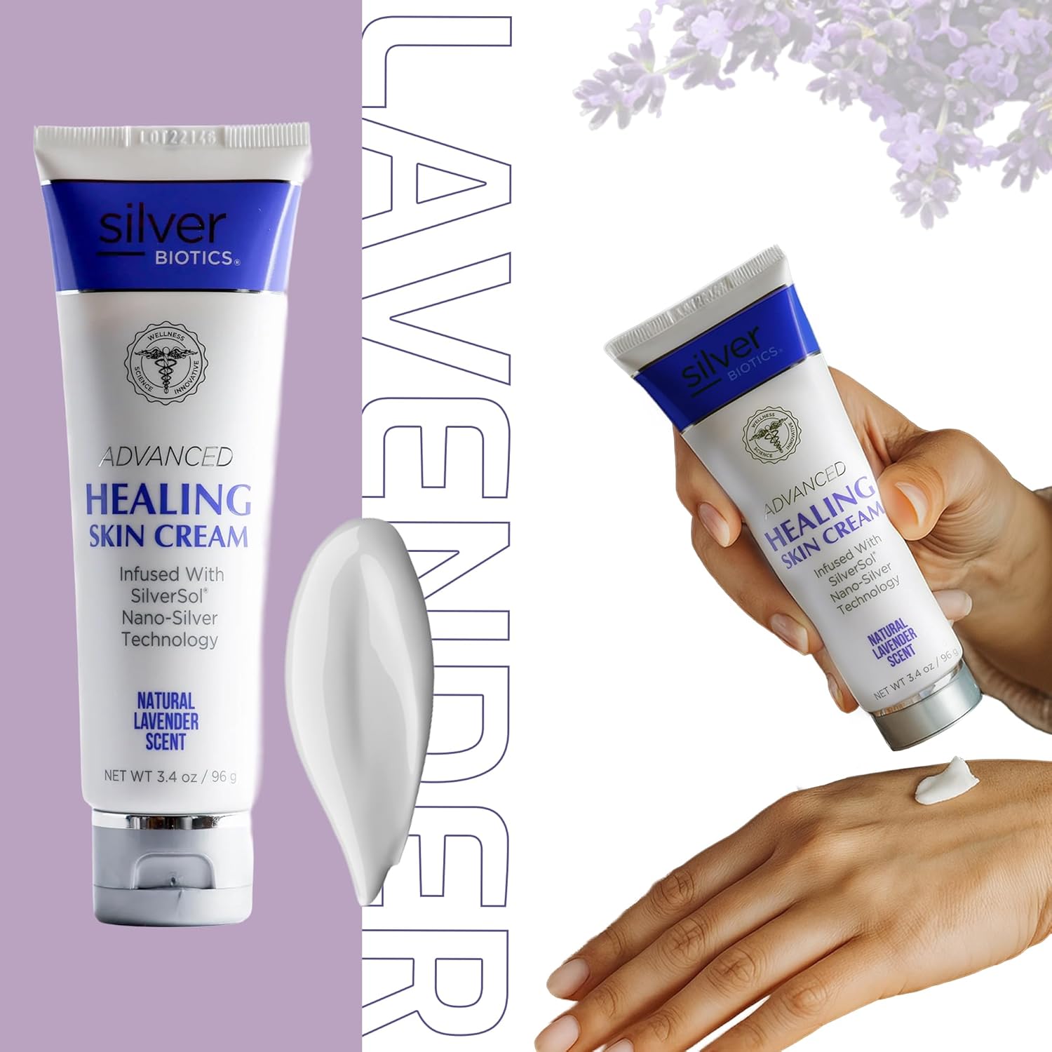 Silver Biotics Nano Silver Healing Lotion Cream Lavender Scent Infused SilverSol and Hyaluronic Acid | All Natural Ingredients to Heal, Smooth Your Skin Blemishes and Scars (3.4 oz.) - Image 3