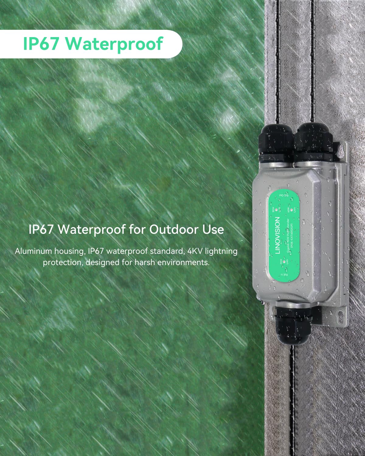 LINOVISION BT90W Outdoor PoE Extender, Gigabit PoE Ethernet Repeater und aufgeteilt in Zwei PoE-Ausgänge, für IP-Kameras, PTZ-Kamera, Wireless AP