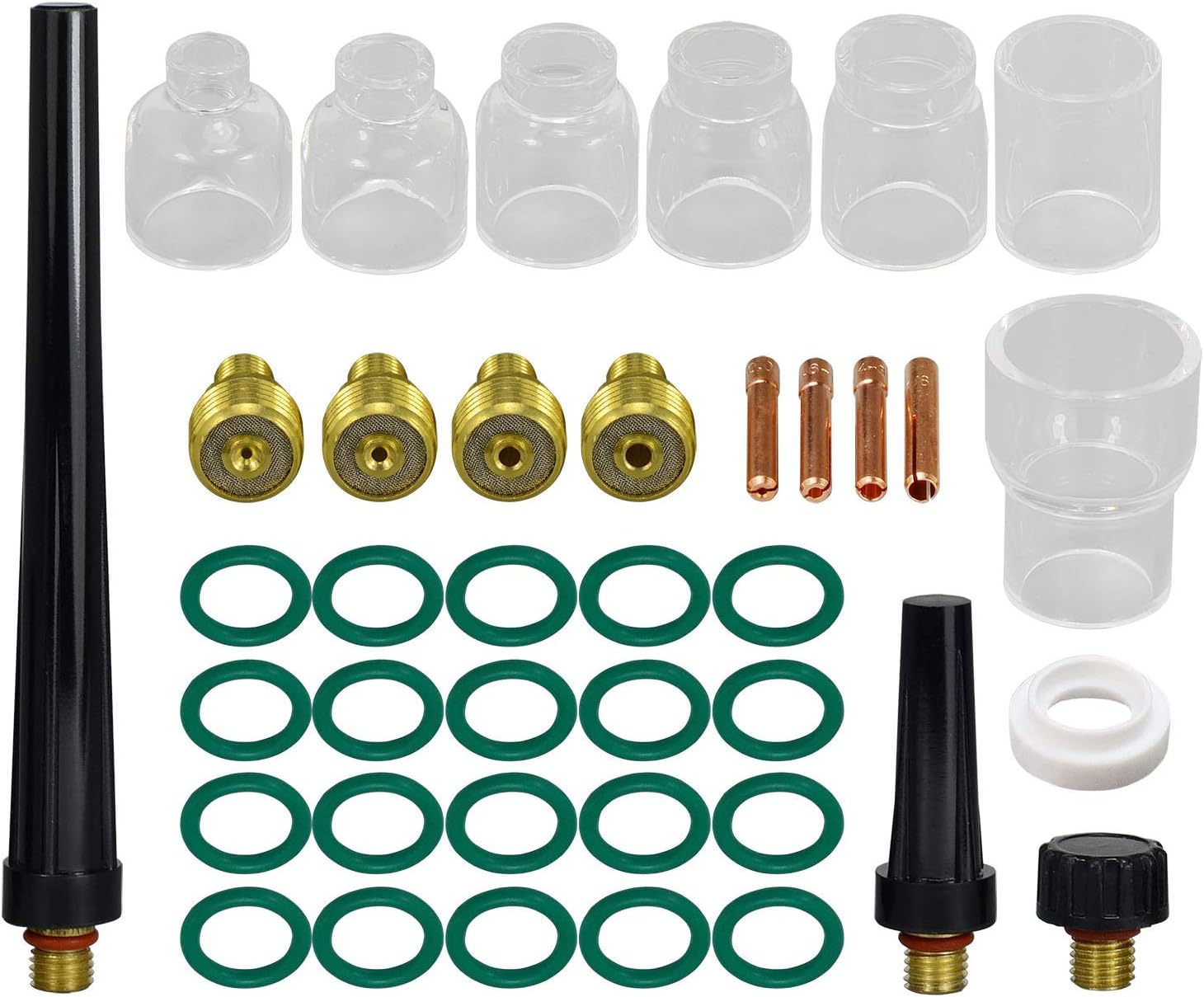 RIVERWELD TIG Gas Lens Collet Body 13N21 45V42 (.040" & 1mm) 13N22 45V43 (1/16" & 1.6mm) 45V44 13N23 (3/32" & 2.4mm) 45V45 13N24 (1/8" & 3.2mm) Glass Cup #4 ~ #12 WP 9 20 25 TIG Welding Torch 39pcs