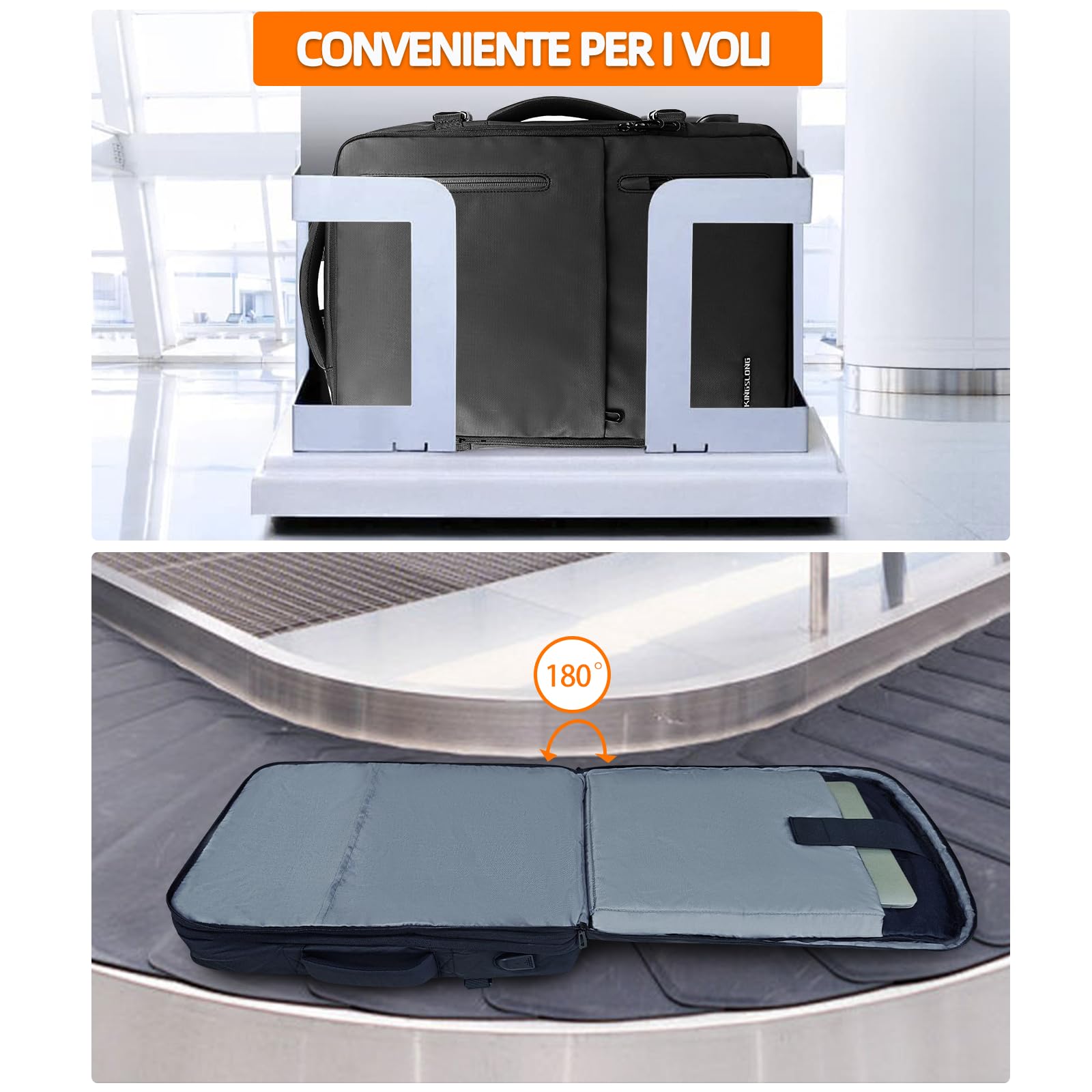KINGSLONG 17-19 Pollici Zaino per Laptop Espandibile 25-46 litri, Viaggio con Porta di Ricarica USB, Scuola Affare Viaggiare Zaino da Volo IATA per Aeroplano Uomini Donne