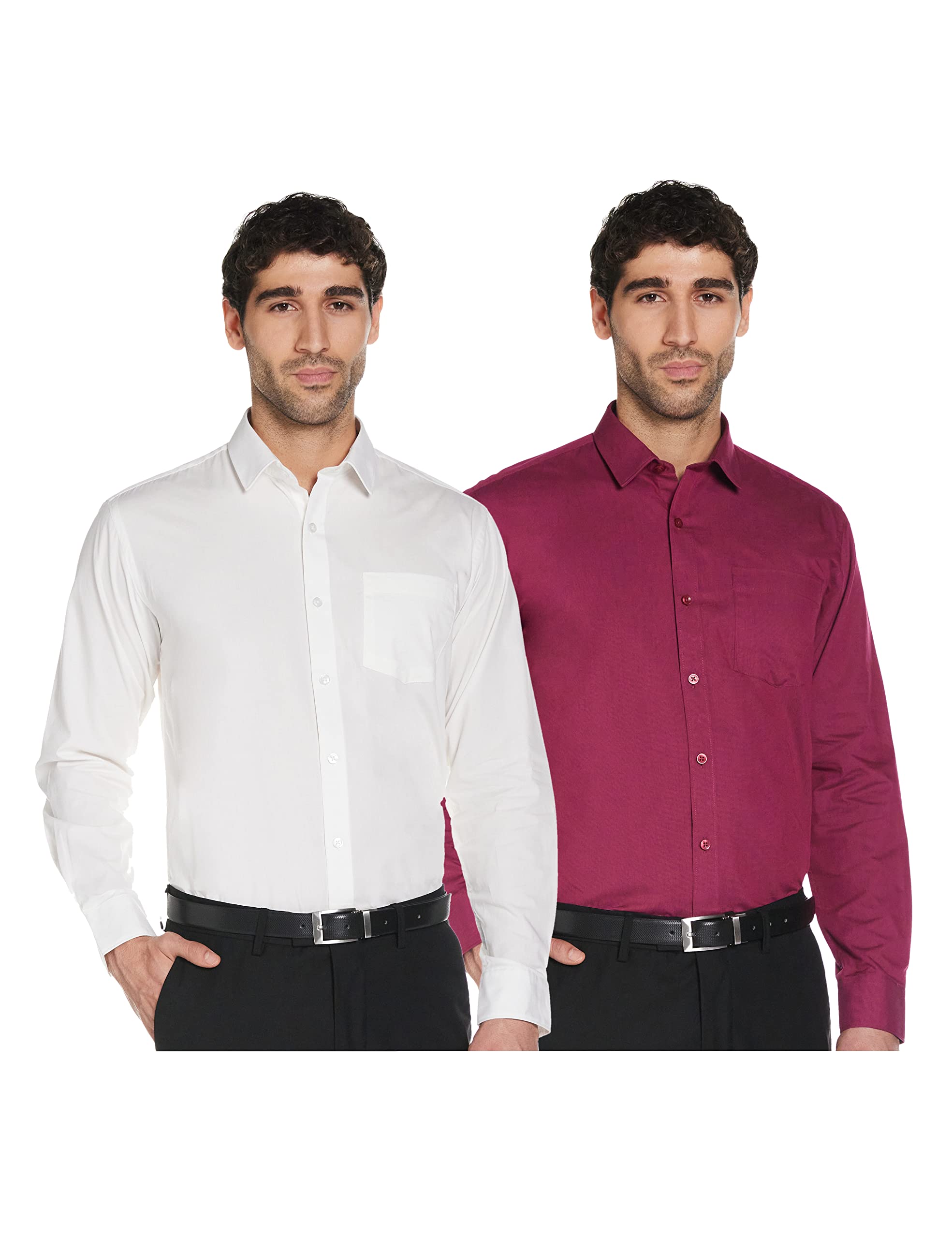 Amazon Brand - Symbol Men's Solid Loose Fit Full Sleeve Formal Shirt (Combo Pack of 2) (SS18-SMFS-209_