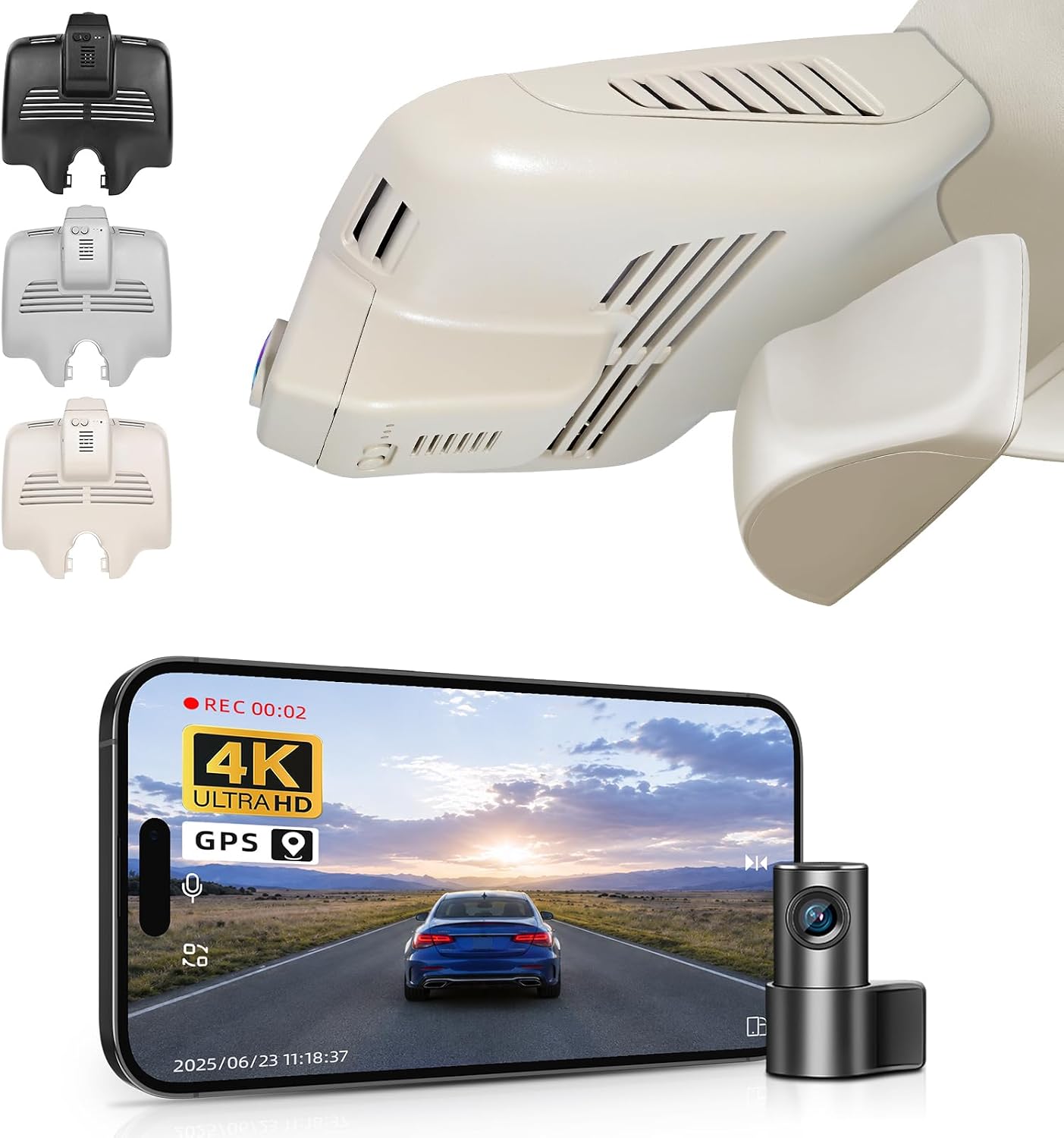 mangoal Front 4K and Rear 1080p Dash Cam for Mercedes-Benz C-Class Gen4 W/S/C/A 205 2015-2021(Model B Beige), C200 C250 C300 etc, OEM Look, WiFi & APP, Loop Recording, G-Sensor, GPS, 128GB Card