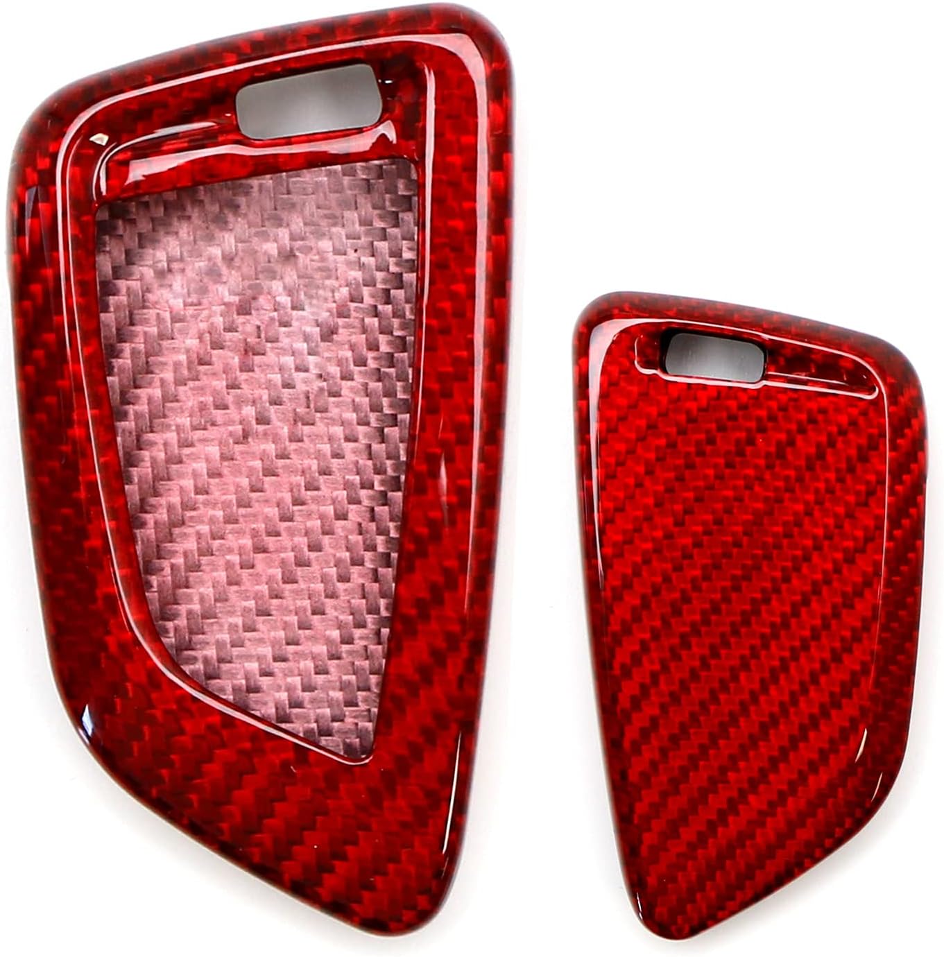 iJDMTOY Real/Genuine Gloss Red Carbon Fiber Key Fob Shell Cover, Compatible With BMW X1 X4 X5 X6, 5 Series, 7 Series Smart Key Fob