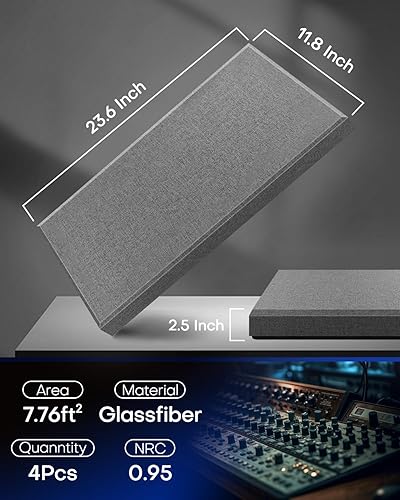Miniatura 2 de Paquete de 4 paneles acústicos de fibra de vidrio, paneles de espuma autoadhesivos a prueba de sonido para paredes, paneles de amortiguación de