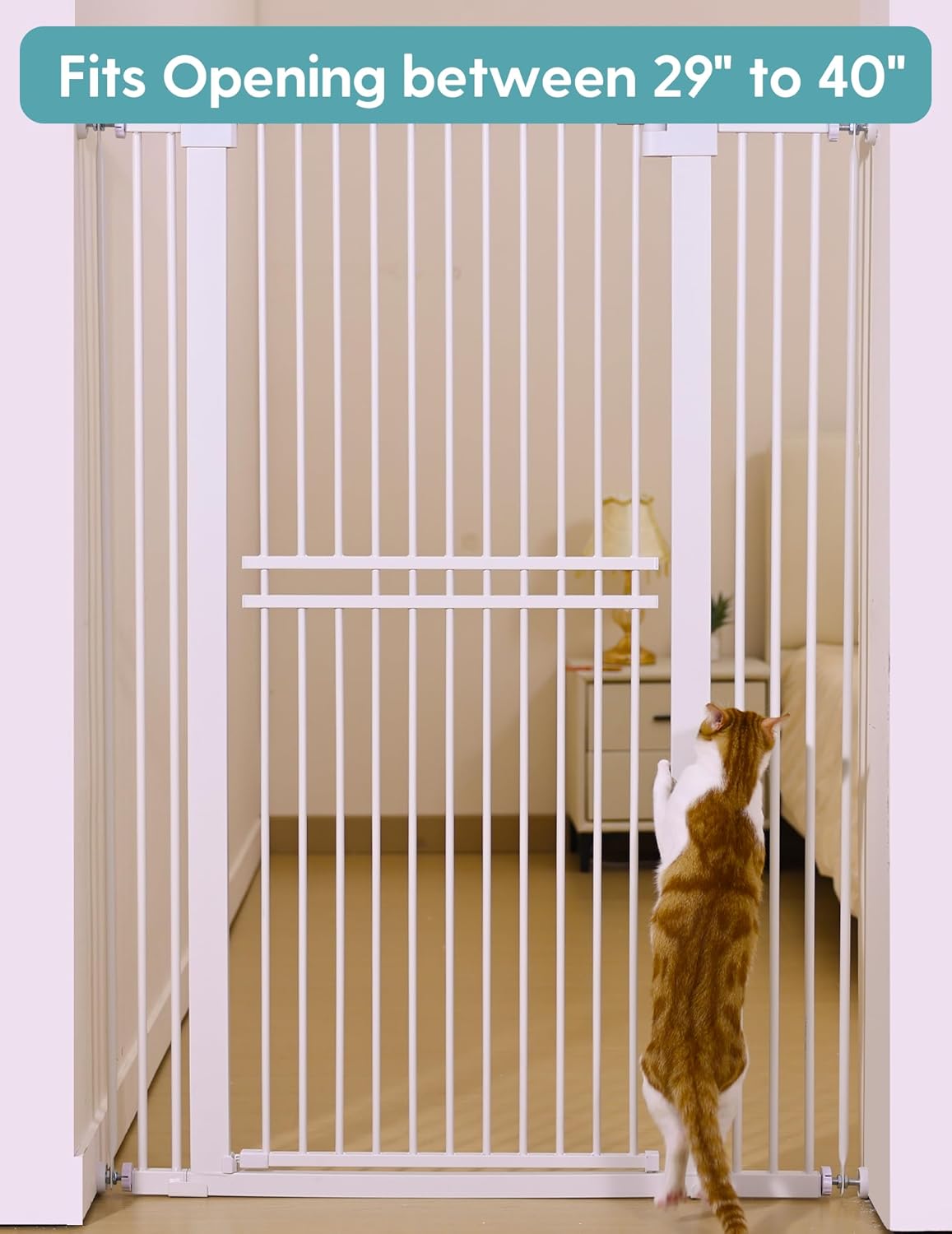 No Pawblems 71" Extra Tall Pet Gate for Cat, 29-40" Auto Close Cat Gate for Doorways/Stairs/Hallways, NO Drilling Pressure Mounted Tall Dog Gate Indoor, 1.37" Pet-Safe Gap, White