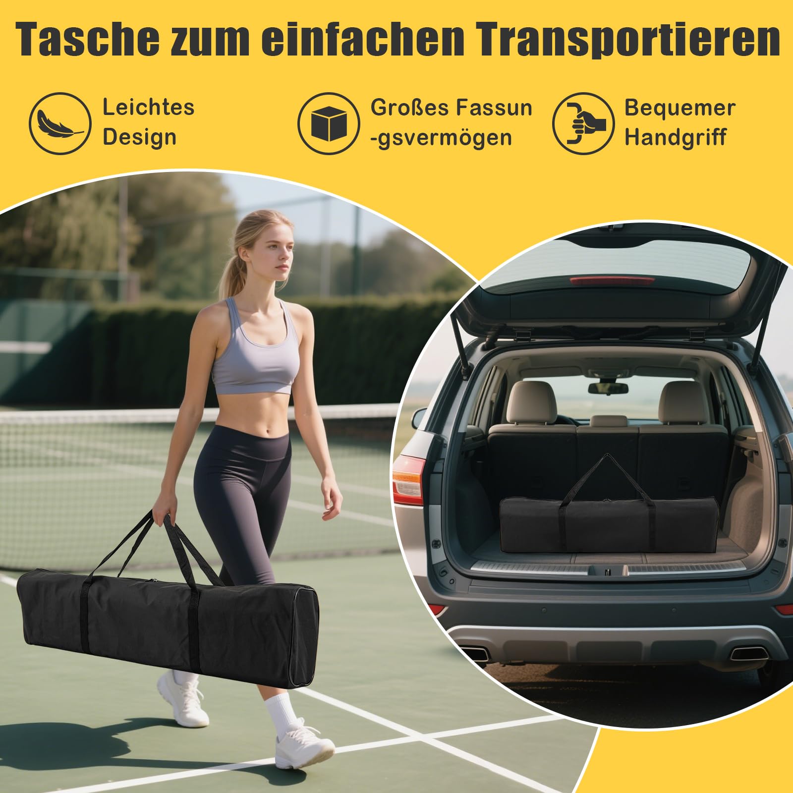 GYMAX Pickleball-Netz 674,5 cm, Pickleball-System mit Tragetasche, leichtes Pickleball-Netz-System mit PE-Netz & Metallgestell, Sportnetz für Outdoor- & Indoor-Spiele auf der Auffahrt