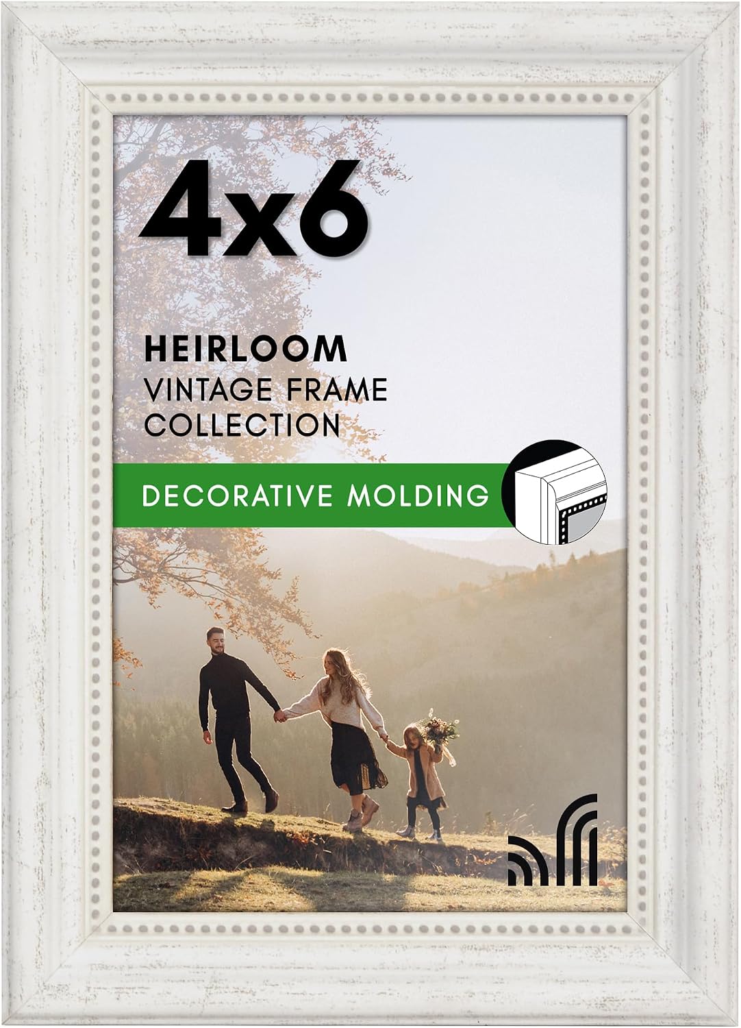 Americanflat Vintage Frames - 4x6 Picture Frame with Elegant Beaded Accents and Shatter-Resistant Glass - Antique Frames for Tabletop and Wall Display - White Ornate Frame for Office or Home Decor