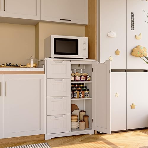 Miniatura 2 de Gizoon Armario organizador de baño con puerta y estantes, pequeño armario de almacenamiento lateral de piso independiente de 33 pulgadas, mesita de