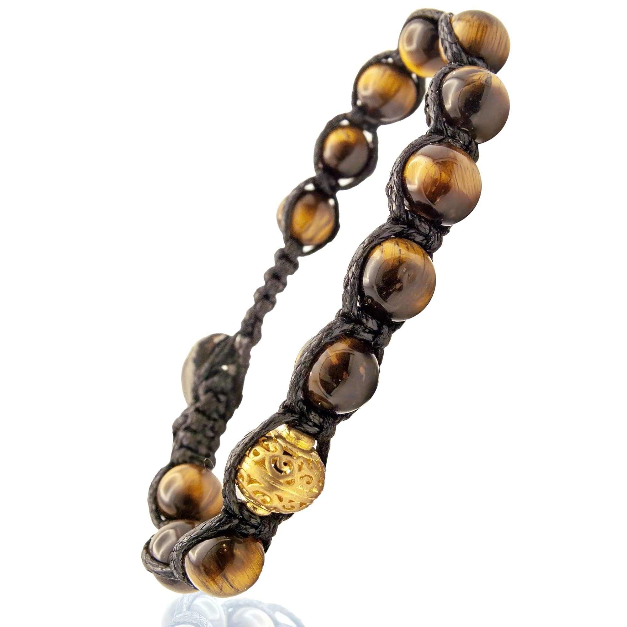 Samsara Bracciale Tibetano Buddista - shamballa con pietra Occhio di Tigre - Filo in cotone cerato nero