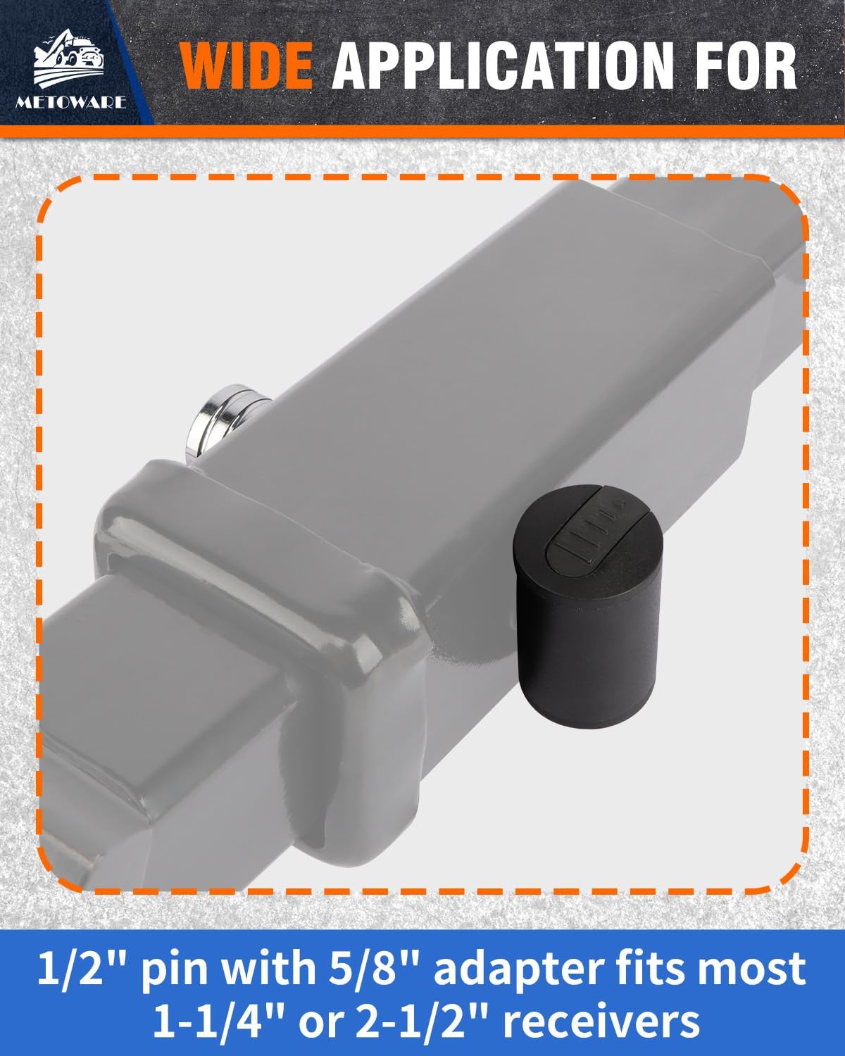 METOWARE Right-Angle Head Trailer Hitch Receiver Lock, 1/2" Diameter Pin Lock with 5/8" Adaptor, 2-3/4" Pin Fits 2" or 2-1/2" Receiver