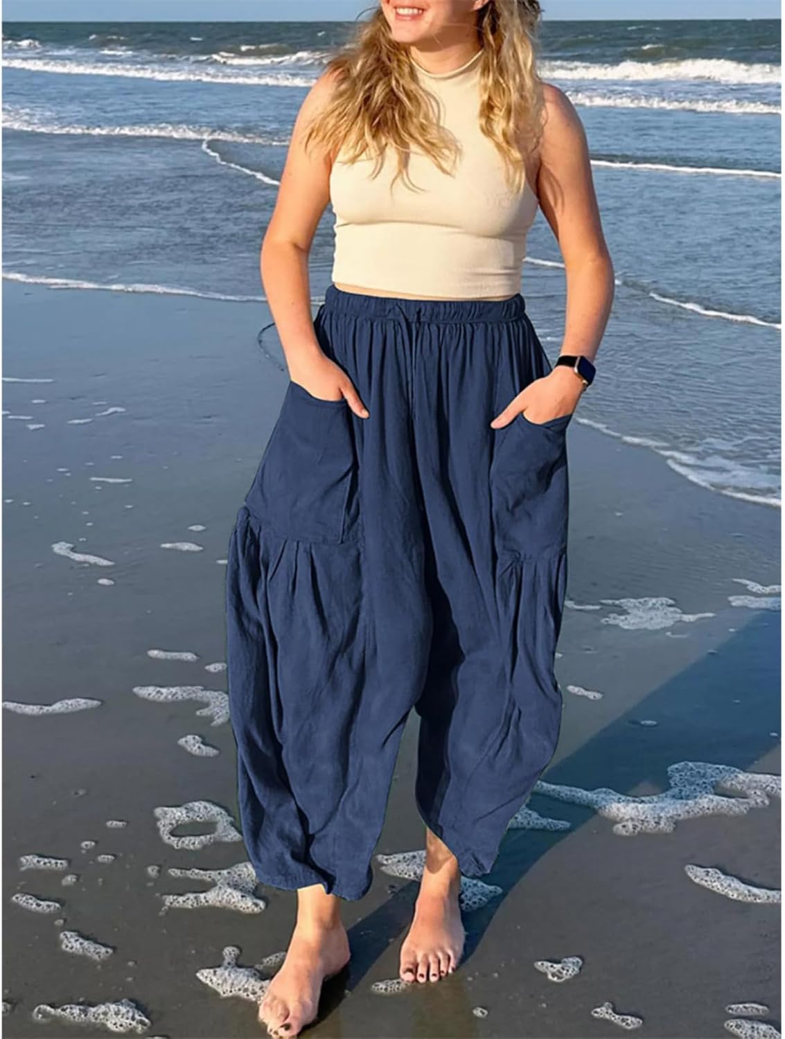 LIZALIG Women's Summer Wide Leg Pants Casual Soft Loose Fit Beach Vacation Pants with Pockets for Daily Wear - Image 5