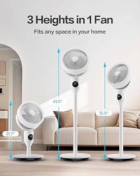 Candy Standing Fan for Bedroom, 3 Heights Adjustable Pedestal Fan with Remote, 90 Oscillating Floor Fan, 8 Speeds & 3 Modes, 25dB Quiet Room Fan, 12H Timer, for Dorm, Home, Office