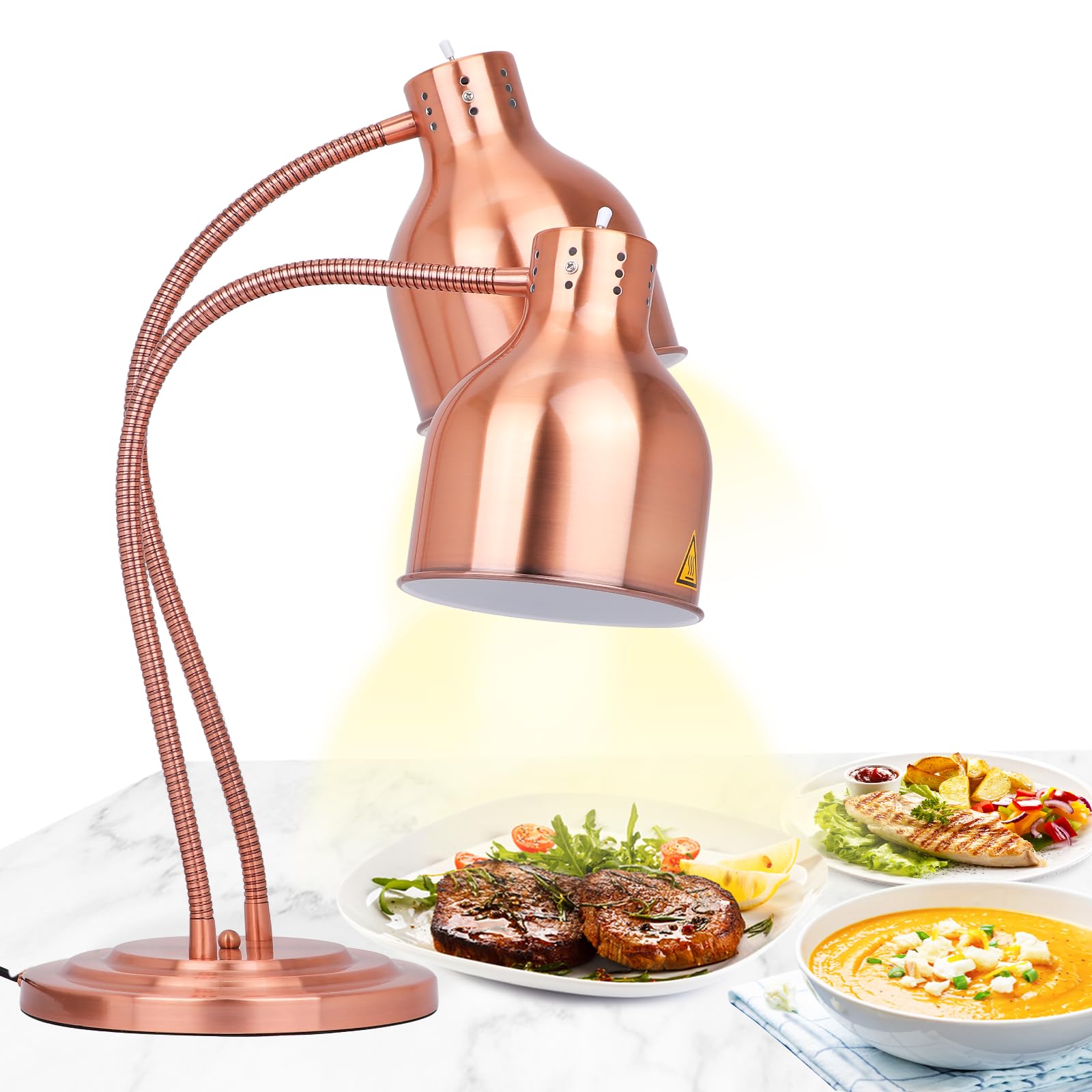 YJINGRUI Lampada termica per alimenti autoportante, 2 lampade riscaldanti da 250 W, per alimenti con tubo flessibile estensibile fino a 70 cm, per buffet ristorante cucina (Double Bulbs)