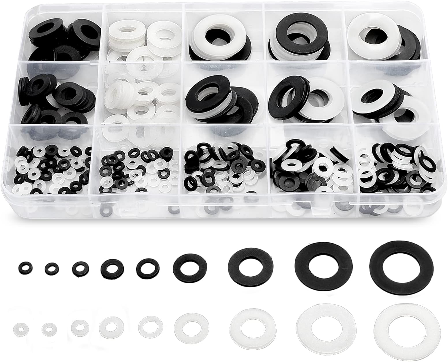 420 Pcs Black/White Nylon Flat Washers Assortment Kit for M2 M2.5 M3 M4 M5 M6 M8 M10 M12 Screws & Bolt